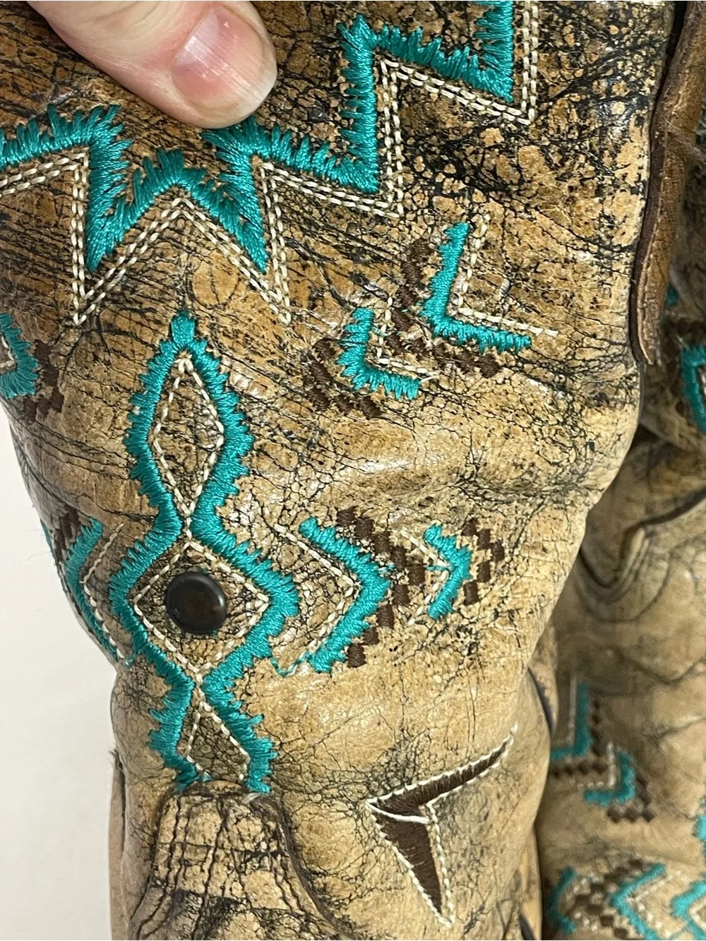 Corral Teens Cowboy Boots Girls Size 3 Tan Turquoise Embroidered Western